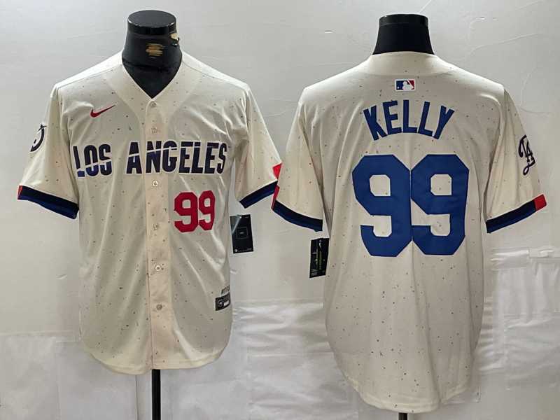 Mens Los Angeles Dodgers #99 Joe Kelly Number Cream 2024 City Connect Limited Stitched Jersey